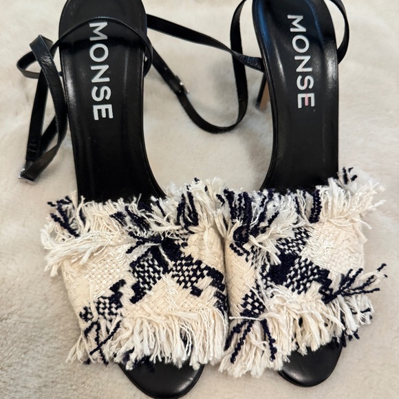 MONSE Strappy Tweed Fringe Sandals - Picture 2 of 7
